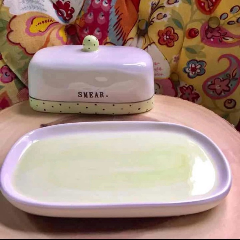 Rae Dunn Smear Butter Dish Covered Polka Dot Collection Lime Green
